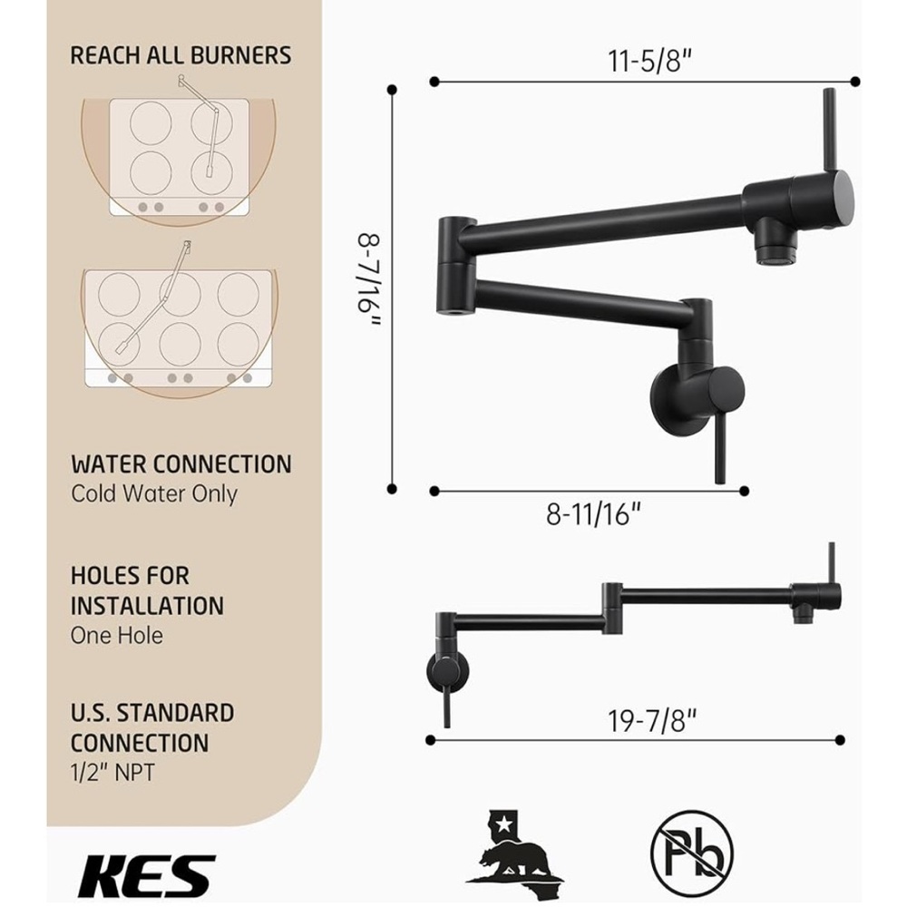 KES Black Pot Filler Faucet - BNIP